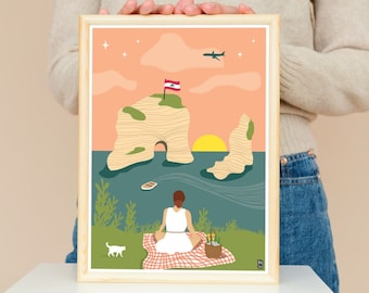 Picknick bei den Taubenfelsen | Spitze | Beirut Corniche | Libanon | libanesische Kunstdruck | Beyrouth | Größe A4 A3 A2 A1 | Beirut | Warumنط