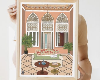 Lebanese House Interior | Triple Arcades | Musee Henry BB | Lebanese Art Print | Lebanon | size A1 A2 A3 A4 | لبناني | Beirut Print