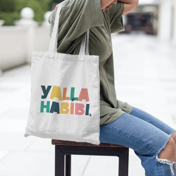 Yalla Habibi Colorful Tote Bag | Very Lebanese Tote bags | Lebanese | Lebanon | Beirut | بيروت | Arab Arabic