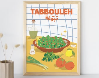 Tabbouleh retro recept kunstafdruk | Libanese kunstafdruk | formaat A1 A2 A3 A4 | Beiroet-print | Libanees eten poster