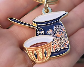 Rakwa Kaffee Schlüsselanhänger | Schlüsselanhänger Libanon | Libanon Souvenir | Libanon Geschenk | Arabisch Kaffee | Gold Emaille | Beirut | Libanesischer Kaffee قهوة