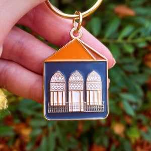 Blue Lebanese House Keychain | BEYT Keyring Lebanon | Lebanese Souvenir | Lebanese Gift | Gold Enamel | Beirut | Lebanon Windows | Whyنط