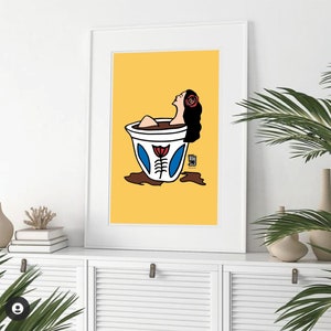 Coffee bath in Blue and Yellow | Lebanese Art Print | Lebanon | size A1 A2 A3 A4 | لبناني | Beirut Print | Lebanese Coffee | Lebanon Poster