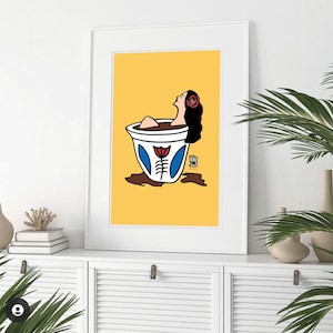 Kaffeebad in Blau und Gelb | libanesische Kunstdruck | Libanon | Größe A1 A2 A3 A4 | Schlüssel | Beirut Poster | Libanesischer Kaffee | Libanon Poster