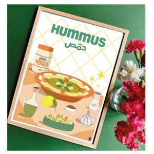 Hummus Recipe Retro Art Print | Lebanese Art Print | size A1 A2 A3 A4 | Beirut Print | Lebanese Food Poster | Hummus Poster