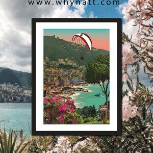 Jounieh Sunset | Paragliding Jounieh | Beirut Lebanon | Lebanese Art Print | Beyrouth | size A4 A3 A2 A1 | Beirut | بيروت | Lebanon Poster