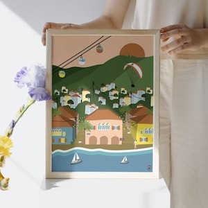 Jounieh Bay Art Print | Paragliding | Harissa | Beirut Lebanon | Lebanese Art Print | size A4 A3 A2 A1 | Teleferique | Lebanon Poster