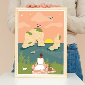 Picnic by the Pigeon Rocks | Raouche | Beirut Corniche | Lebanon | Lebanese Art Print | Beyrouth | size A4 A3 A2 A1 | Beirut | Whyنط