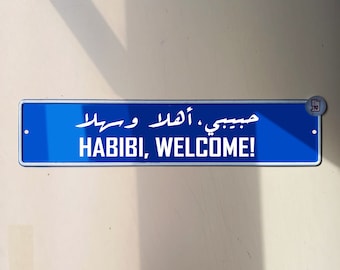 Habibi Welcome Vintage Street Sign | Aluminium Sign | Ahla w Sahla | Lebanese Souvenir Gift | Wall Mount | Lebanon Street Signs | Beirut