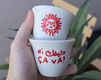 Hallo Kifak/Kifik Ça Va SHAFFE CUP | 2er-Set | Libanon | Libanon Souvenir | Libanon Geschenk | Beirut | Warumنط