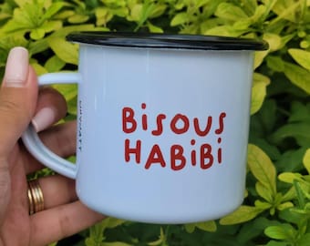 Bisous Habibi ENAMEL MUG | Lebanon Gift | Lebanese Coffee Mug | Beirut | Lebanon | Lebanese Souvenir | Lebanese Mug