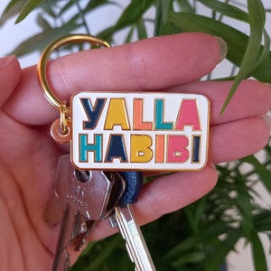 Yalla Habibi Keychain | Keyring Lebanon | Lebanese Souvenir | Lebanese Gift | Gold Enamel | Beirut | Lebanon Keychain | Whyنط