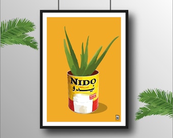 Lebanese Plant Pot | Nido Tin | Aloe Vera | Lebanon | Lebanese | Lebanese Art Print | Lebanon | size A4 A3 A2 A1 | Beirut | بيروت