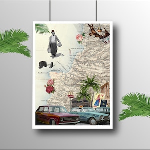 Vintage Karte vom Libanon | libanesische Kunstdruck | Libanon Beirut | Größe A1 A2 A3 A4 | Lederband