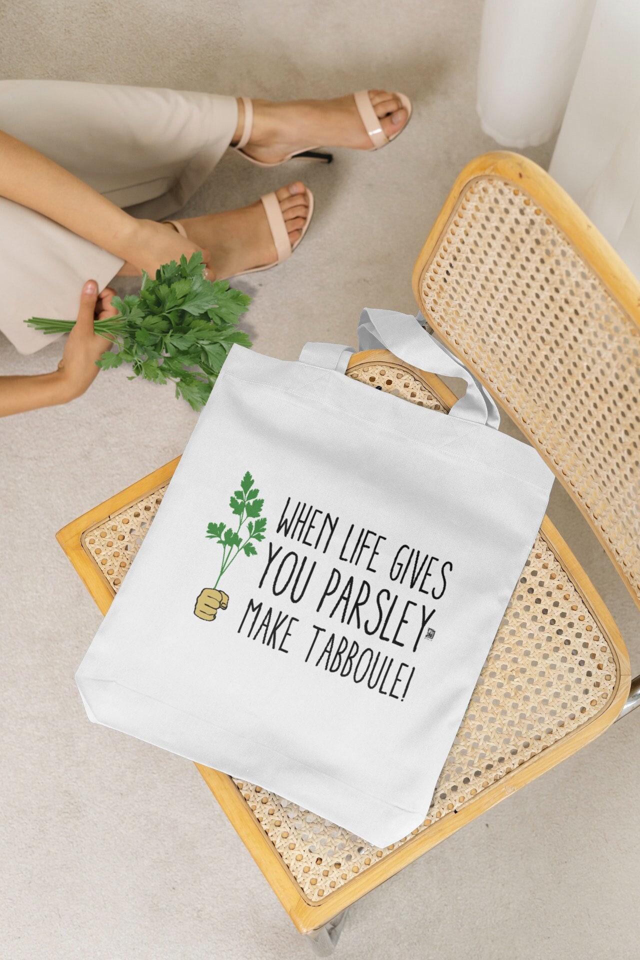 When Life Gives You Parsley Make Tabbouleh Tote Bag | Very Lebanese Tote bags | Lebanese | Lebanon | Beirut | بيروت | Arab Arabic