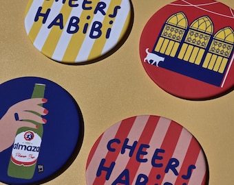 Set von vier Prost Habibi Untersetzer | Untersetzer Libanon | Libanon Souvenir | Libanon Geschenk | Beirut | libanesisch | Warumنط
