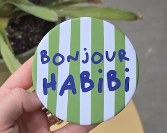 Bonjour Habibi Green Stripes Coaster | Coasters Lebanon | Lebanese Souvenir | Lebanese Gift | Beirut | Lebanese | Whyنط