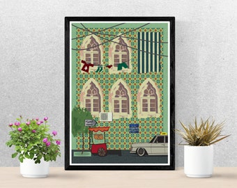 Hamra Beirut | libanesische Kunstdruck | Libanon | Größe A4 A3 A2 | Beirut Print |بيروت