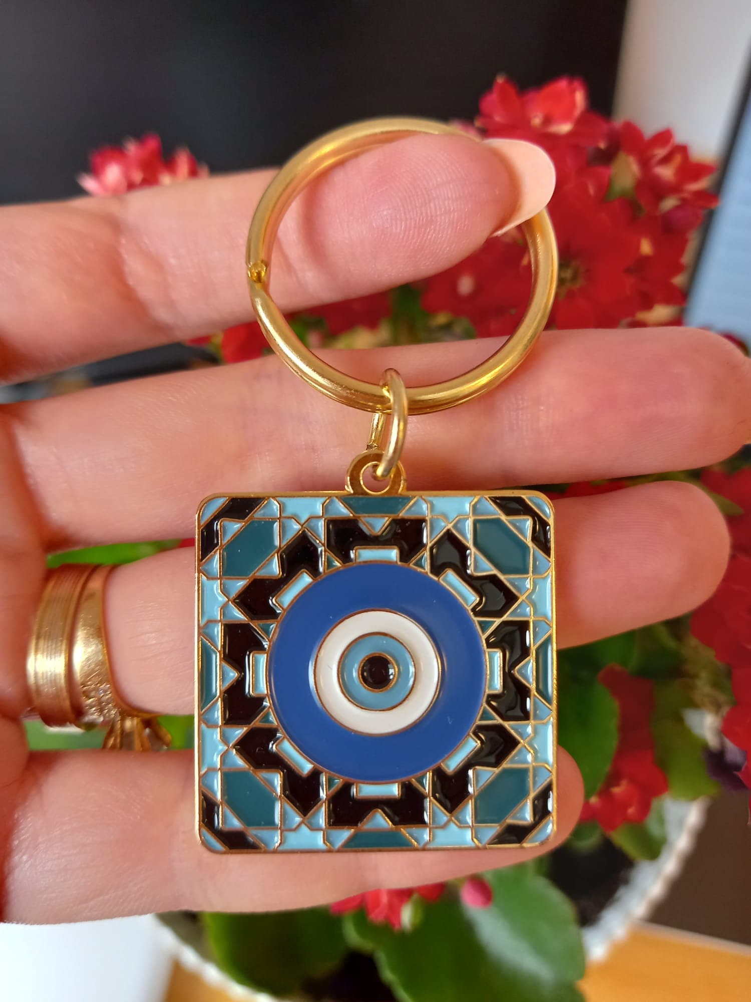 Evil Eye Pattern Keychain | Kharze Zarka Keyring | Lebanese