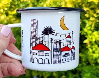 Nehna Wel Amar Jeeran ENAMEL MUG | Lebanon Gift | Lebanese Coffee Mug | Beirut | Lebanon | Lebanese Souvenir | Lebanese Mug