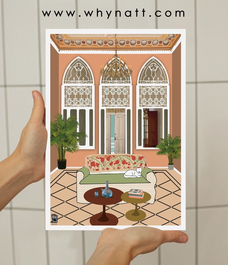 Lebanese House Interior Triple Arcades Musee Henry BB Lebanese Art Print Lebanon size A1 A2 A3 A4 لبناني Beirut Print image 3