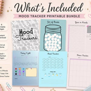 Afdrukbare bundel Mood Tracker: zelfzorg, wellness, plannerbijlagen (digitale download)