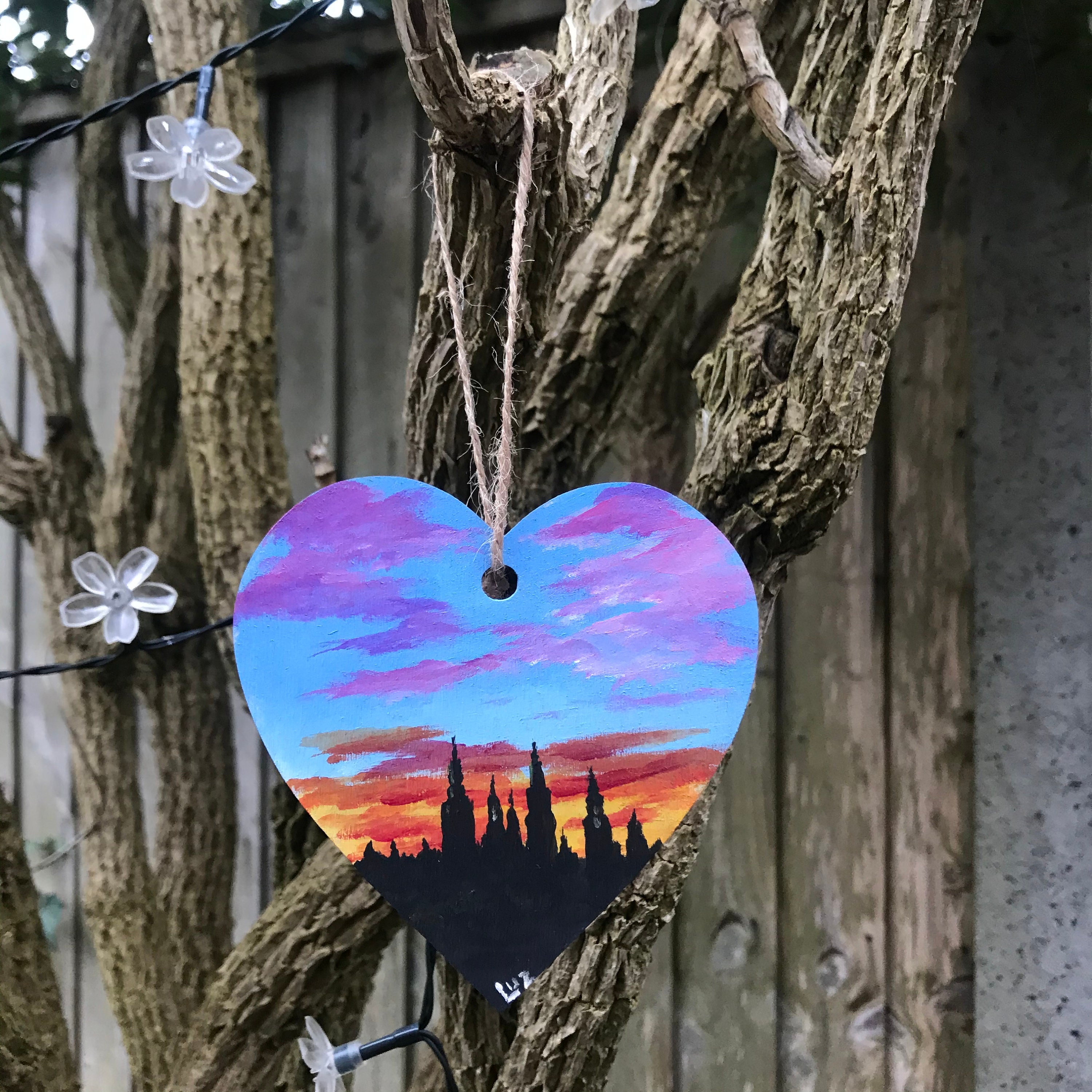 Hand painted wooden heart original painting in acrylic Etsy