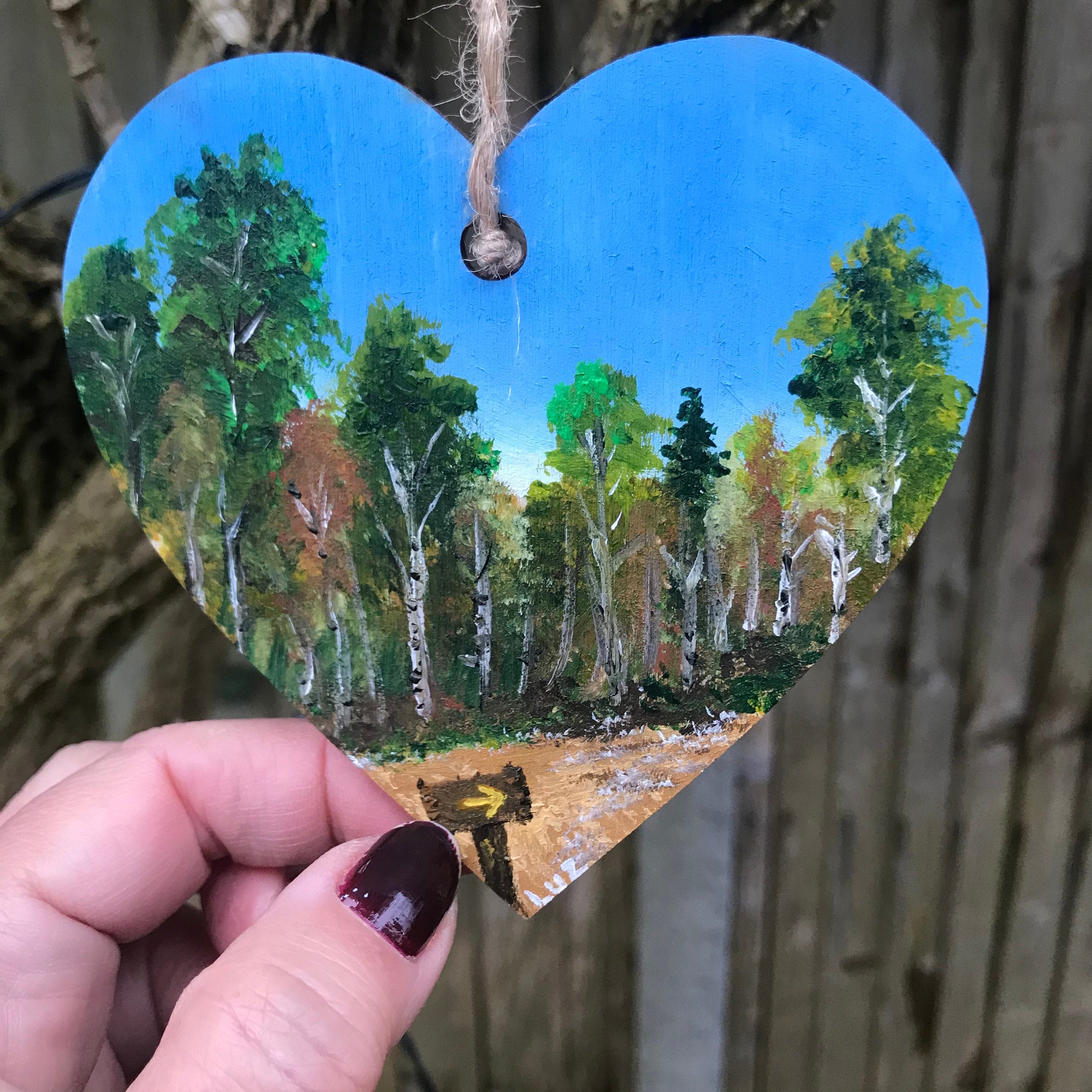 Hand painted wooden heart decoration the Way or Camino Etsy