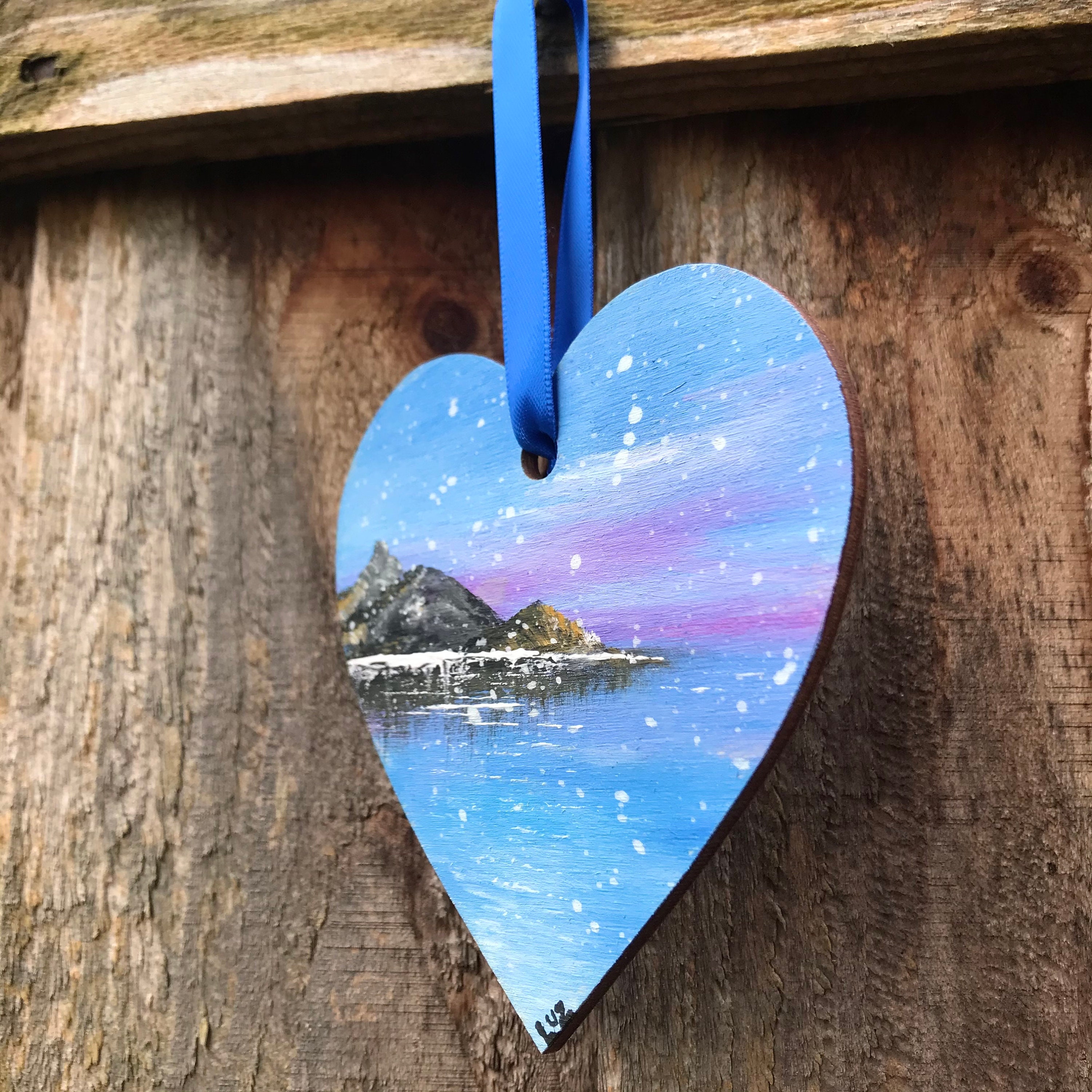 Hand painted wooden heart decoration original painting in | Etsy