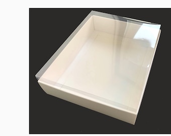 5, 10, 25, 50 pcs - 20x17x5cm - White Paper Clear Lid Box, Gift Set, Display Packaging, Dessert, Fashion Accessories, Sturdy - Fast Shipping