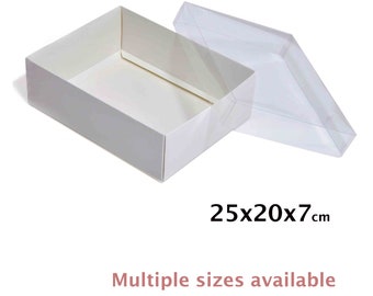 25x20x7cm, White Clear Lid Box, Extra Large Deep Box, Gift Sets, Sheet Cakes, Dessert, Fashion, Display - Fast Shipping