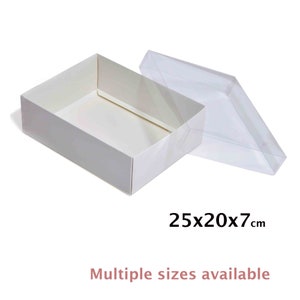 25 x 20 x 7 cm, boîte avec couvercle transparent blanc, très grande boîte profonde, coffrets cadeaux, gâteau en feuille, dessert, mode, bijoux, emballage de présentation - expédition rapide