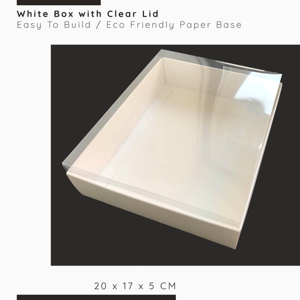 5, 10, 25, 50 pcs - 20x17x5cm - White Paper Clear Lid Box, Gift Set, Display Packaging, Dessert, Fashion Accessories, Sturdy - Fast Shipping