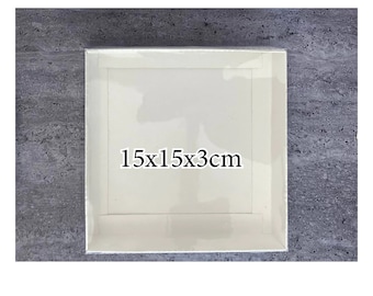 White Paper Gift Box with Clear Lid: Cookie Packaging (15x15x3 cm)