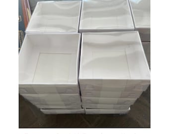 5, 10, 25, 50, 100 - 20x20x5 cm- White Clear Lid Paper Box, Extra Large, Gift Sets, Bakes Display Packaging, Food, Dessert,  - Fast Shipping