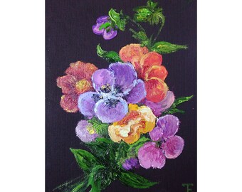 Violet Painting Spring Original Art Pansy Painting Flower Art Small Watercolor 7 by 5 Floral Wall Art by ElgrigoArtShop