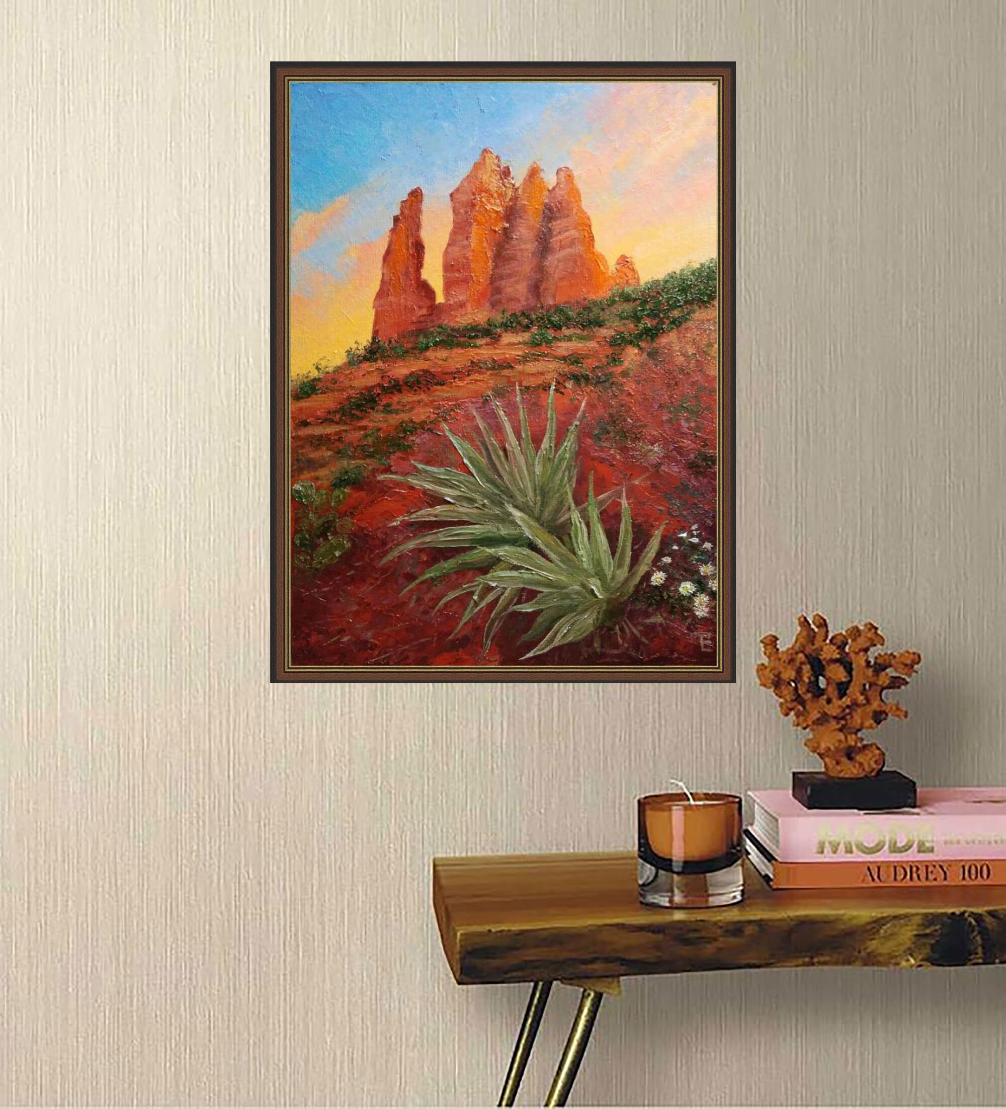 Sedona Wall Art Arizona Painting Mountain Original Cactus Etsy