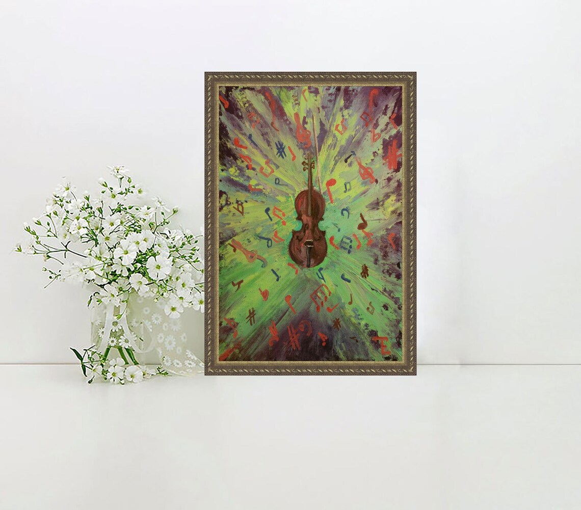 Music Note Wall Art Abstract Painting Oil Original Art Small Etsy