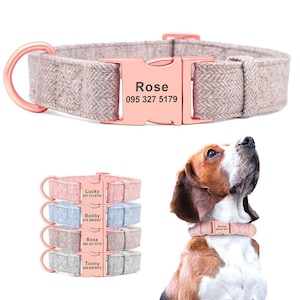 Personalized Laser Engraved Metal Buckle Dog Collar, Boho Cotton Voile Styles, Designer Collars DDC01