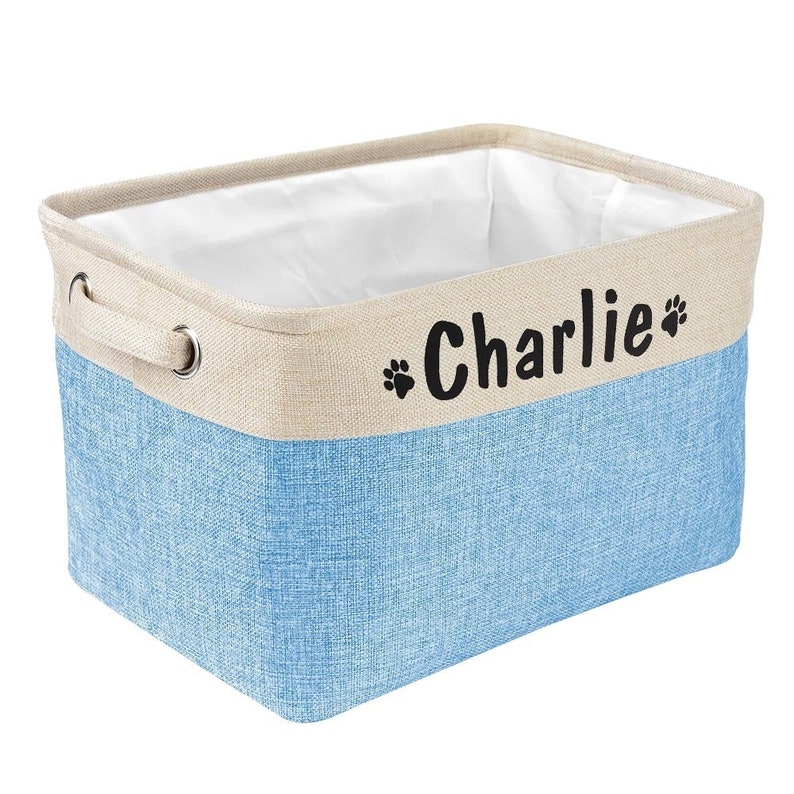 Personalized dog basket, toy basket, dog toy storage bag, grooming bag, pet storage, gift for dog lovers Blau/Blue
