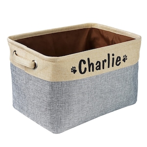 Personalized dog basket, toy basket, dog toy storage bag, grooming bag, pet storage, gift for dog lovers Grau/Grey