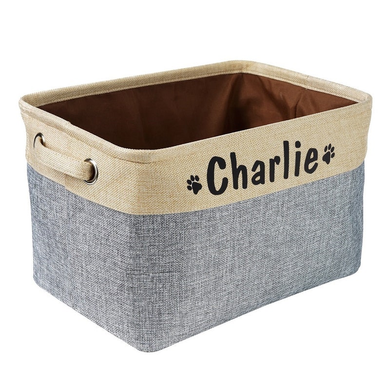 Personalized dog basket, toy basket, dog toy storage bag, grooming bag, pet storage, gift for dog lovers Grau/Grey