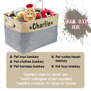 Personalized dog basket, toy basket, dog toy storage bag, grooming bag, pet storage, gift for dog lovers image 3