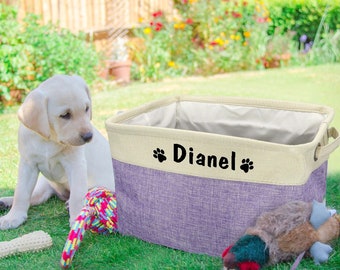 Personalized dog basket, toy basket, dog toy storage bag, grooming bag, pet storage, gift for dog lovers