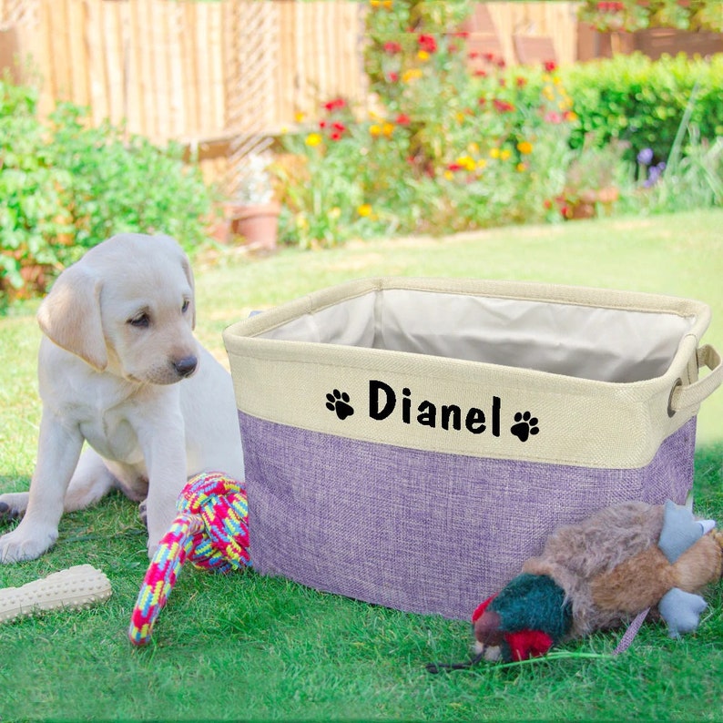 Personalized dog basket, toy basket, dog toy storage bag, grooming bag, pet storage, gift for dog lovers image 1