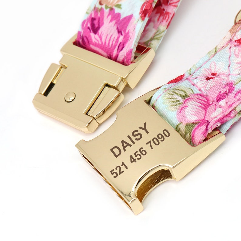 Personalized Laser Engraved Metal Buckle Dog Collar Boho Etsy