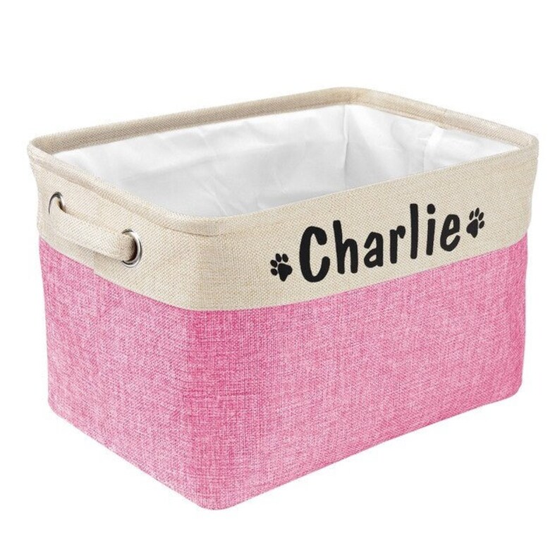 Personalized dog basket, toy basket, dog toy storage bag, grooming bag, pet storage, gift for dog lovers Pink