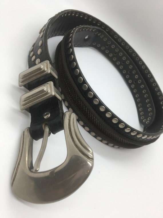 29.5-33 Printed Leather Belt  Silver Buckle Belt  Vintage Cowboy Boot Belt  Statement Belt  Rodeo Cowboy  Horseshoe Horse Belt