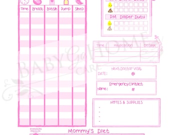 Pink Girl Printable Baby Feeding Log, Newborn Daily Journal, Feeding Sheet, Download Pink Blank Feeding Log, TeeTee and PooPoo Count Sheet