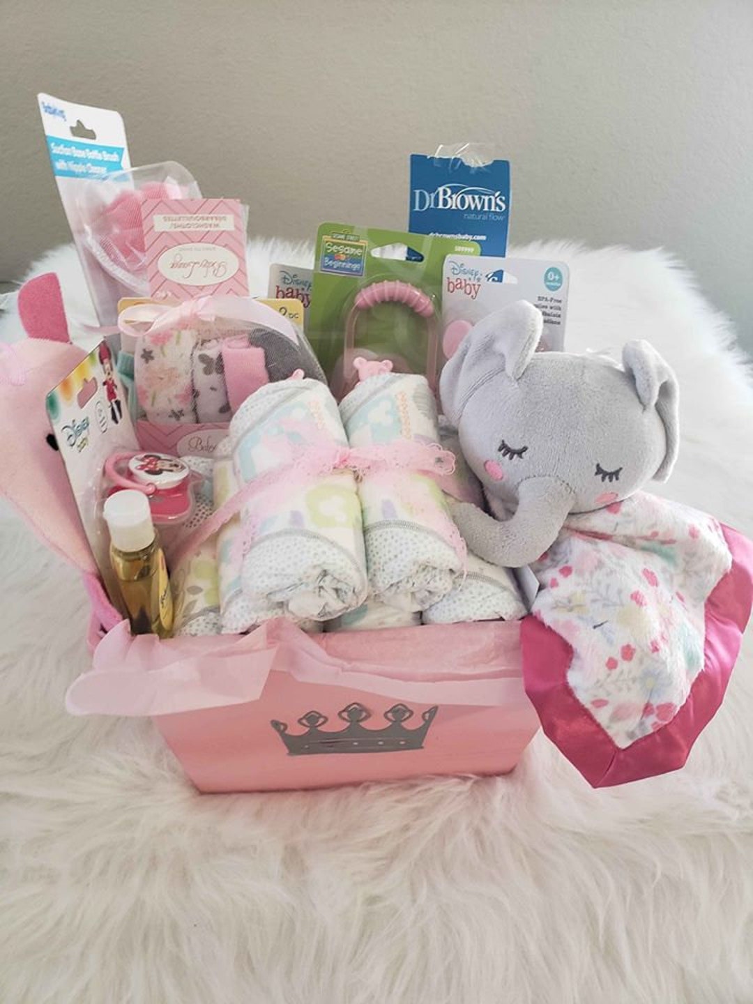 Baby Girl Gift Basket - Newborn Essentials Set With Bodysuit & Swaddle Blanket